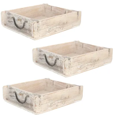 Produktbild von Novaliv 3x Holzkiste Vintage Weiß 30 x 25 x 8 cm Alte Ziegelform Holz Groß Allzweckkiste aus recyceltem Altholz Jede Form EIN Unikat – Vintage Kiste Deko