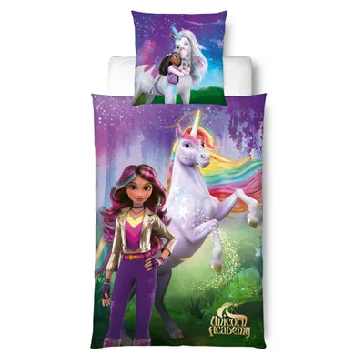 Produktbild von Unicorn Academy Einhorn Kinderbettwäsche 135x200 + 80x80 cm, magisches Design, Farbenfrohes Motiv für kleine Einhorn-Fans – weich und pflegeleicht