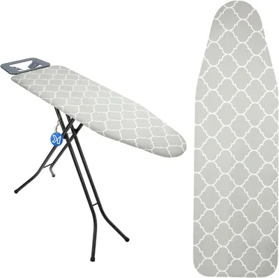 Immagine prodotto di Copertura per asse da stiro con corda - Copertura in cotone - Stiro confortevole - Con imbottitura in spugna - 132 x 48 cm - Grigio
