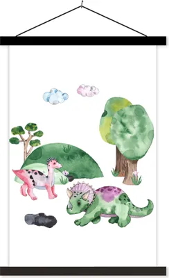 Produktbild von MuchoWow® Textilposter Dinosaurier - Kinderzimmer - Wolken - Jungen - Mädchen - Kinder - Kinder 120x180 cm mit schwarzem Rahmen - Fotos