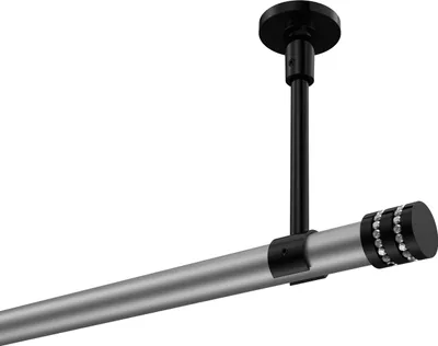 Produktbild von Interdeco Gardinenstange / Vorhangstange Silbergrau / Schwarz, Typ Sonette Estana (Glitzerkappe) ohne Ringe, Deckenmontage, 20 mm Ø 1-läufig, 160 cm