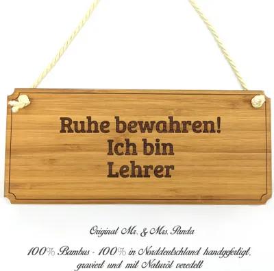 Produktbild von Mr. & Mrs. Panda Werbeschild Lehrer - Geschenk, Geschenkidee, Schild, Infotafel, Landhaus, Türschild, Bachelor, wandtafel, Wegweiser, Shabby, Beruf, Graviert