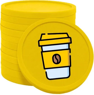 Produktbild von CombiCraft Kunststoff Wertmarken mit Kaffeebecher-Aufdruck in Gelb 29 mm Durchmesser - 100 Stück pro Packung