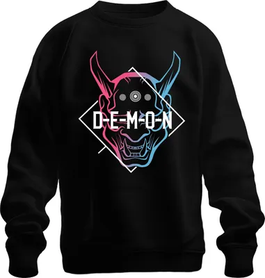 Produktbild von DEMON Oni Maske Halloween Anime Manga Gaming Vaporwave Streetwear Uni Sweatshirt Pullover, Schwarz, L
