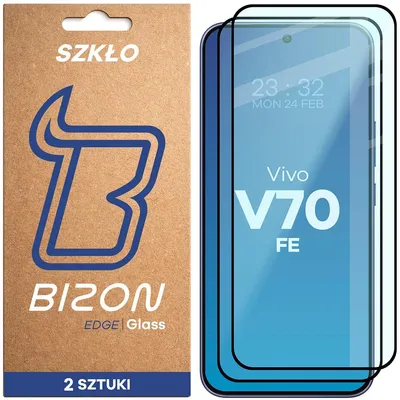 Produktbild von 2x Gehärtetes Glas für Vivo V70 FE 5G, Bizon Glass Edge Duo, Schwarzer Rahmen