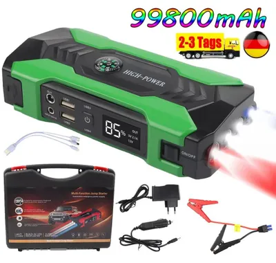 Productafbeelding van Autostartapparaat, jumpstarter, batterijbooster, 99800mAh powerbank, zaklamp - DE