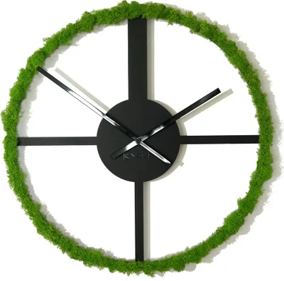 Produktbild von Schwarze Wanduhr mit Moosakzent für Wohnzimmer, Schlafzimmer, Büro, 50 cm Durchmesser, modernes Design