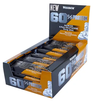Image de Barres protéinées - Weider - 60% Protein Bar (24x45g) - Saveur Salted Peanut Caramel