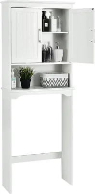 Produktbild von Unyqoos® Toilettenregal / Badezimmerhochschrank 63×23×168 cm, Weiß, MDF – freistehend mit Doppeltüren, verstellbare Einlegeböden, 13,5 kg Traglast je Fach