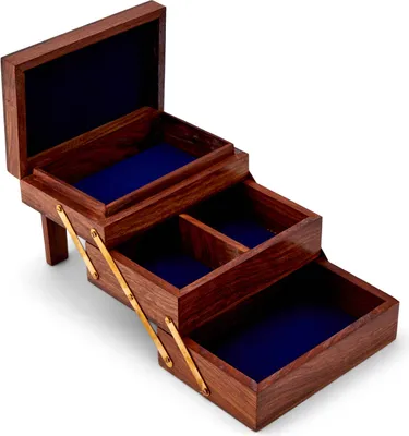 Produktbild von Maritim ausziehbar Schmuckkästchen aus Naturholz und Messing gold 15x10,5x10,5cm