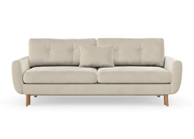 Produktbild von Harris 3-Sitzer-Sofa mit Schlaffunktion, Massivholzkonstruktion, skandinavischer Stil, Hohe Beine aus Eichenholz, gewachst, Cord-Stoff Scala Nata Alabaster