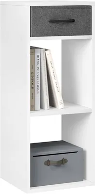 Produktbild von Bücherregal mit 3 Ebenen, Stoffschublade und 2 offenen Fächern | 32,4x30x80cm