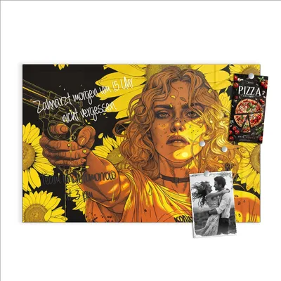Produktbild von Magnettafel 90x60cm Pinnwand Whiteboard beschreibbar - Sonnenblumenmädchen