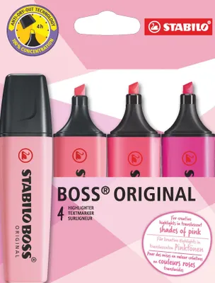 Obrázok produktu pre STABILO D70/4-6-1 zvýrazňovač BOSS® ORIGINAL Odtiene ružovej - balenie 4 ks, rôznorodé