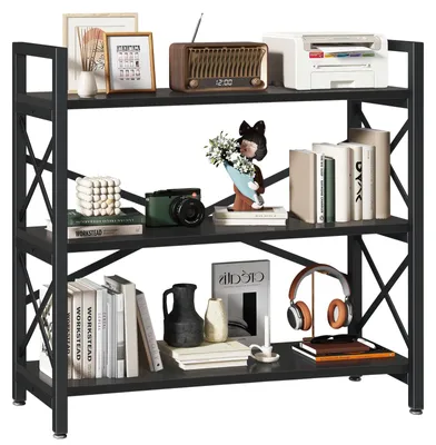 Bücherregal 3-stufig, Schwarz, 80x30x81 cm, Metallrahmen