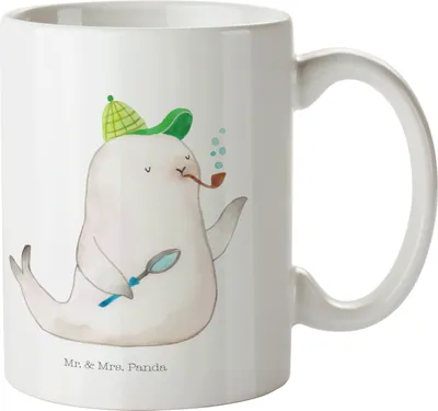 Produktbild von Mr. & Mrs. Panda Kindertasse Robbe Sherlock - Weiß - Geschenk, Trinklernbecher, Kindergarten Tasse, Lustige Sprüche, Plastikbecher, Haferl, Pott