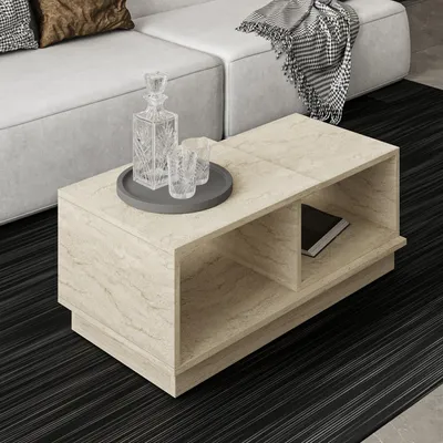 Immagine prodotto di Morino - Tavolino da Salotto, 90x45x36h cm Beige Crema, 2 Vani