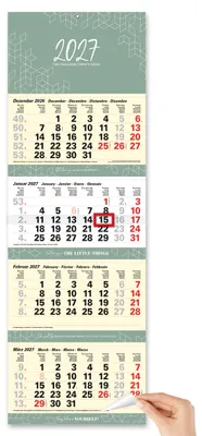 Produktbild von 4 Monatskalender 2027 Little Things Salbeigrün Sprüche 32x95,5 cm Datumsschieber Metallöse