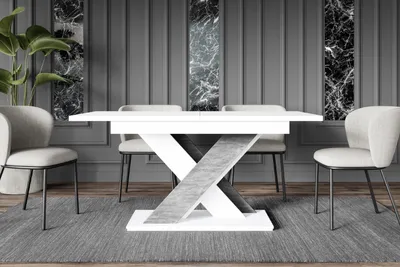 Produktbild von ALTDECOR Esstisch ausziehbar, ideal als Küchentisch, Esszimmertisch oder Wohnzimmertisch, solide Konstruktion aus Möbelplatte - RONX - 140-180x80x75cm - Weiß/Grau