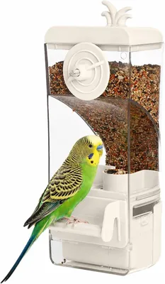 Produktbild von Automatische Vogelvoederautomaat für kleine Vögel mit Sitzstange, weiß, für Parkieten und Kanarienvögel