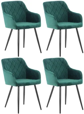 Produktbild von CLP 4er Set Esszimmerstuhl Shila Gesteppt grün Material Samt