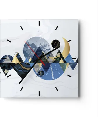 Produktbild von Wanduhr - Quadrat - Glasuhr - Abstraktion Geometrisch Berge - 40x40cm - Schleichendes Uhrwerk - Lautlos - zum Aufhängen bereit - Dekoration Modern - Wanddekoration aus Glas - C3AC40x40-4814