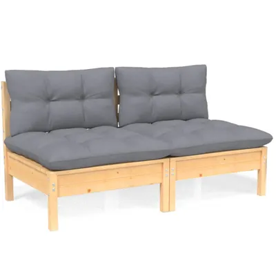 Produktbild von 2-Sitzer Gartensofa aus Kiefer mit Grauen Kissen