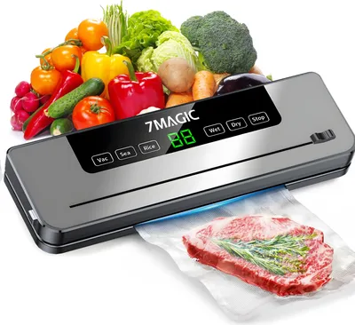 Produktbild von 7MAGIC Vakuumiergerät, Modell 6-in-1 Vakuumierer für Trockene, Feuchte, Frische, Abnehmbare Vacuumiergeraet mit 10 Stück Vakuumierbeutel, Folienschweißgerät für Lebensmittel （Automatisch）