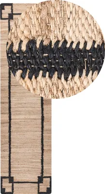 Obrázok produktu pre BELIANI Béžovo-čierny jutový koberec, 80 x 300 cm, s obdĺžnikovým tkaným vzorom, rustikálny štýl, obývacia izba, spálňa