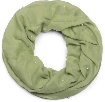 Produktbild von styleBREAKER Damen Loop Schal mit Perlen Applikation, Unifarben, Leichter Schlauchschal Einfarbig, Tuch 01016168