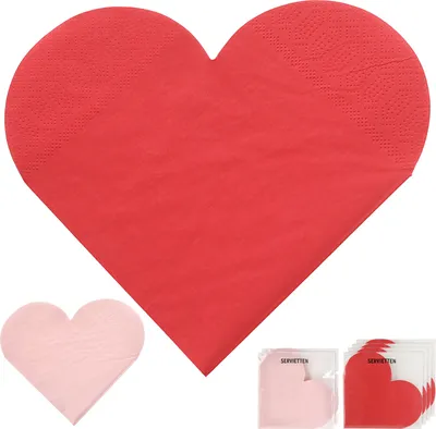 Produktbild von Servietten 'Herzmotiv' 72er Set 3lagig Papier rot rosa stoffähnlich Tuch Herzsilhouette Herzform Herz Valentinstag