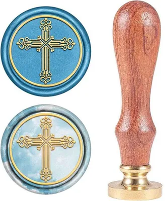 Image de Cachet en cire rétro - Manche en bois - Forme de croix - Tête interchangeable - Idéal pour décorer les invitations de mariage - Parfait pour les lettres - Unique.