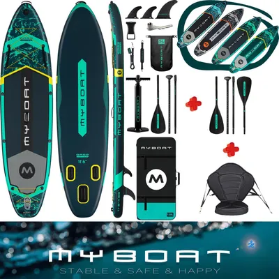 Produktbild von Komplettset Kajak Touring SUP Board Set mit 5 cm hohem stabilem Sitz, zweite 4-teiligem Paddel, MyBoat Bass Hunter 2 Personen Paddling Kayak Kanu Boot