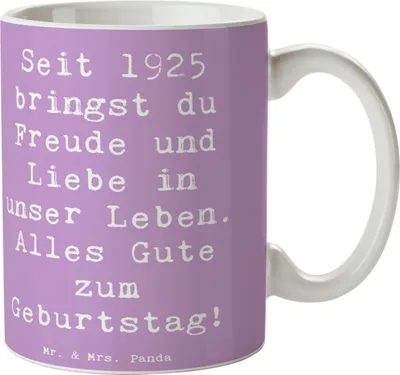 Produktbild von Mr. & Mrs. Panda Tasse Spruch 1925 Geburtstag Freude - Lavendeltraum - Geschenk, unvergessliche Momente, Becher, und Liebe, Teetasse, Geburtstagsgeschenk, Happy Birthday