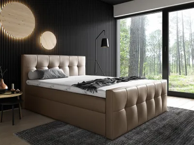 Productafbeelding van Boxspringbed voor de slaapkamer, model OWEN, 180x200 cm, kunstleer, cappuccino