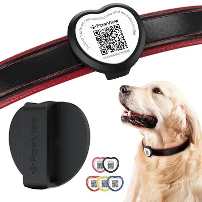 Immagine prodotto di Targhetta identificativa per cani in silicone personalizzata, con codice QR e NFC, a forma di cuore, nera, silenziosa e impermeabile
