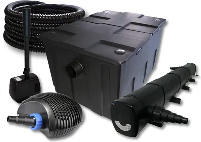 Image de SunSun Kit complet: CBF-550 Filtre de bassin jusqu'à 60000L Biologique, CTF-6000 pompe de filtration 6000l/h 40W, CUV-272 lampe uv 72W, 25m Tuyau 25 mm, HJ-943 fontaine 800l/h 16W