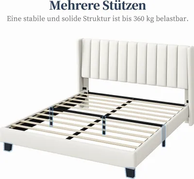 Produktbild von Yaheetech Polsterbett Bettrahmen Gepolstertes Bettgestell Stabiles Doppelbett Familienbett für Schlafzimmer Gästezimmer, 160 x 200 cm, Beige