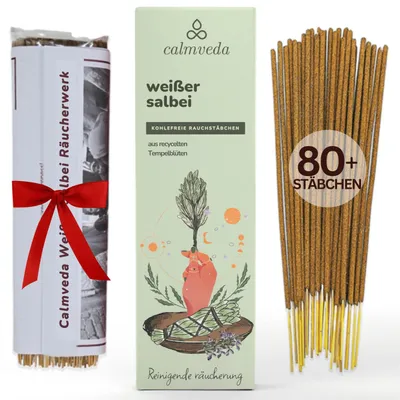 Produktbild von Räucherstäbchen Set Weißer Salbei - 80 Stück aus recycelten Blumen - Zur energetischen Reinigung - Weißer Salbei