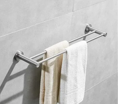 Image de Porte-serviettes double (40 cm), fixation murale, acier inoxydable brossé SUS 304, porte-serviettes de bain de 40 cm