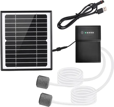 Produktbild von 5 W/6 V Solarbetriebenes Sauerstoff-Luftpumpen-Kit fuer Aquarien, Sauerstoffgenerator, Sauerstoffbeluefter, Solarluftpumpe, 2 Arbeitsmodi mit Solarpanel/Sauerstoffrohr/2 Luftblasensteinen