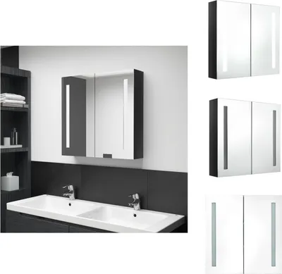 Produktbild von vidaXL LED-Spiegelschrank fürs Bad Glänzend Schwarz 62x14x60 cm -  Badezimmerwaschtische