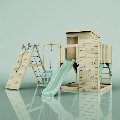 Produktbild von OutdoorToys Spielturm Freja aus Holz in Grün Mintgrün, mit Babyschaukel