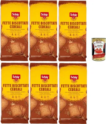 Produktbild von Fette Biscottate ai Cereali, senza glutine, Zwieback Glutenfreie, Speziell für Menschen mit Glutenunverträglichkeit entwickelt, 6x 260g und Polpa 400g