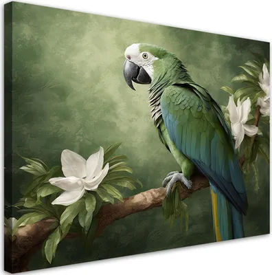 Image de Toile Animaux Perroquet Oiseau Fleurs Nature 120x80 Feeby Vert Image pour le mur Prête à accrocher