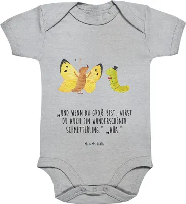 Produktbild von Mr. & Mrs. Panda Strampler Raupe Schmetterling 12. - 18. Monat - Heather Grey - Geschenk, Baby, babykleidung body, strampelanzug, Kokon, Schönheit, Zitronenfalter, Hut