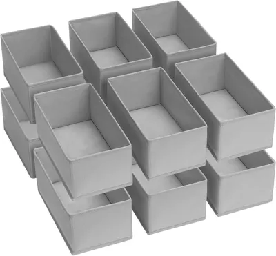Schubladen-Organizer 12er Set, Stoff, faltbar, hellgrau