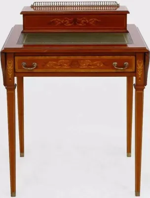 Produktbild von Casa Padrino Luxus Barock Schreibtisch Hellbraun / Echtleder Grün ausklappbar 104 x 49 x H. 80 cm - Massivholz Antik Stil Sekretär mit Schublade