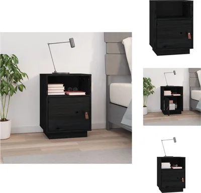 Produktbild von vidaXL Nachttisch Schwarz 40x34x55 cm Massivholz Kiefer -  Nachttische