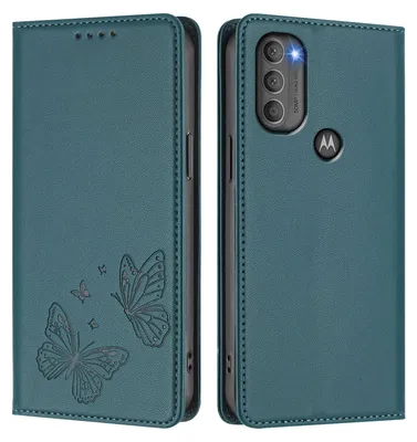 Produktbild von Lederhülle für Motorola Moto G71 5G, Schmetterling Prägung Leder Brieftasche Schutzhülle mit Ständer Grün